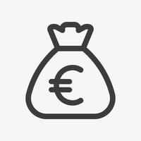 icône de l'euro. sac avec de l'argent isolé sur fond blanc. pictogramme de vecteur d'icône de contour de sac d'argent. symbole monétaire européen