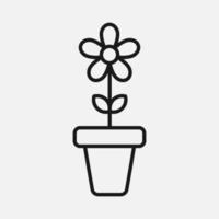 fleur en icône de vecteur de pot de fleurs isolé sur fond blanc