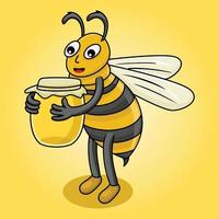 abeille jaune mignonne transportant illustration vectorielle de miel, vecteur de mascotte mignonne d'abeille