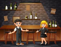 dessin animé un barman masculin et féminin sur le bar