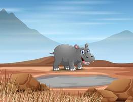 dessin animé animal hippopotame dans la terre sèche vecteur