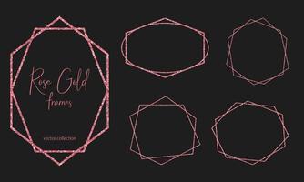 cadre polygonal vectoriel en or rose avec des triangles de paillettes dorées, géométriques, des formes de diamant.pour mariage.affiches, invitations.