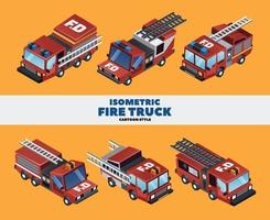 style isométrique des camions de pompiers vecteur