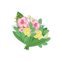 bouquet de fleurs différentes, roses, gypsophile, caryophyllaceae, illustration vectorielle à plat, dessin animé vecteur