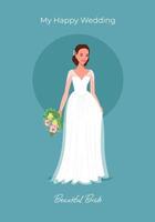 mariée dans une belle robe avec un bouquet de carte de voeux. invitation de mariage. illustration vectorielle en style cartoon plat vecteur