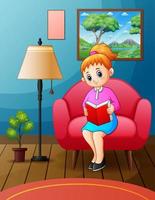 jeune femme lisant un livre sur une chaise à la maison vecteur