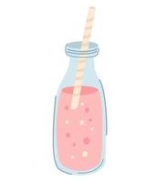 boisson lactée avec une paille. délicieuse boisson au goût de baies. milk-shake dessiné à la main. illustration de dessin animé de vecteur isolé sur fond blanc.