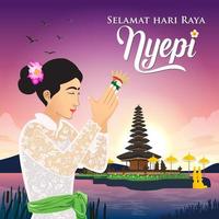 selamat hari raya nyepi. traduction bonne journée de silence nyepi. adapté à la carte de voeux vecteur