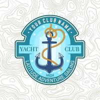 écusson du yacht club. vecteur. concept pour chemise, impression, timbre ou tee. conception de typographie vintage avec ancre marine et silhouette de noeud de corde. sport nautique classique. vecteur