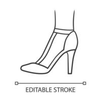 icône linéaire de talons hauts t-strap. conception de chaussures rétro élégante femme. chaussures décontractées pour femmes, talons aiguilles de luxe. illustration de la ligne mince. trait modifiable. symbole de contour. dessin de contour isolé de vecteur