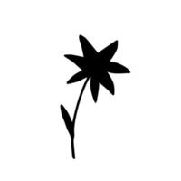 dessin vectoriel simple dessiné à la main. silhouette noire d'une petite fleur isolée sur fond blanc. élément de la nature, plante.