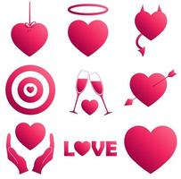 ensemble d'icônes de coeur avec dégradé de couleur rose pour st. La Saint-Valentin vecteur