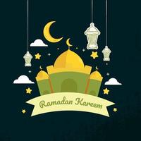 illustration de ramadan kareem avec concept de mosquée et de lanterne. style de croquis dessiné à plat et à la main vecteur