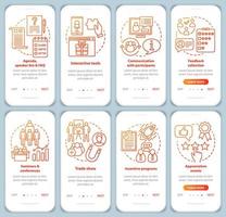 écran de page d'application mobile d'intégration du service de planification d'événements d'entreprise avec des concepts linéaires. instructions graphiques pas à pas pour la gestion des événements de l'entreprise. ux, ui, modèles vectoriels gui avec illustrations vecteur