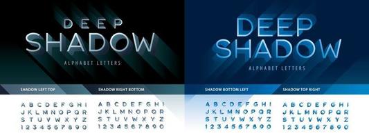 lettres et chiffres abstraits de l'alphabet à ombre profonde, police de style de ligne moderne avec ombre vecteur