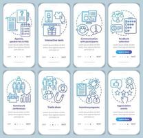 écran de page d'application mobile d'intégration du service de planification d'événements d'entreprise avec des concepts linéaires. instructions graphiques pas à pas pour la gestion des événements de l'entreprise. ux, ui, modèles vectoriels gui avec illustrations vecteur