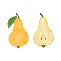 poires de vecteur, entières et coupées. illustration de poire jaune biologique, ensemble de fruits sucrés. vecteur