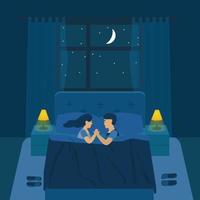 couple sur le lit dans la chambre la nuit illustration vectorielle vecteur