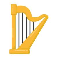 un instrument de musique, icône plate de harpe vecteur