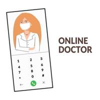 médecin en ligne femmes blondes en masque médical. appel vidéo du médecin sur un smartphone. services médicaux en ligne vecteur