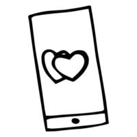 icône de griffonnage. téléphone portable avec icône de message d'amour. illustration vectorielle vecteur