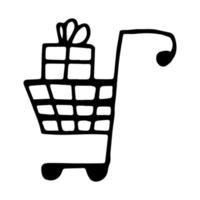 icône vectorielle d'un panier-cadeau avec un cadeau doodle vecteur