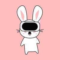 mignon lapin surpris kawaii drôle dans le métaverse. illustration vectorielle plate d'une icône de personnage en réalité virtuelle. vecteur