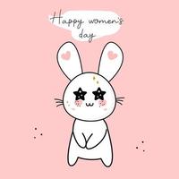 joyeuse journée de la femme. lapin de personnage kawaii de dessin animé mignon, carte d'anniversaire, salutation dans le texte. vecteur