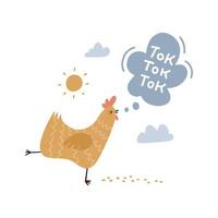 poulet faisant tok tok tok... illustration vectorielle dans un style plat sur fond blanc avec texte de lettrage. vecteur