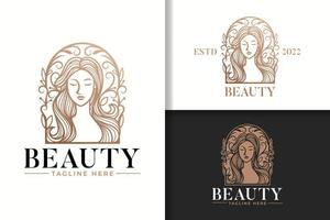 beauté féminine femme dessin au trait or modèle vectoriel logo naturel
