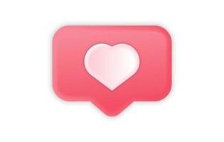 icône de notification de médias sociaux 3d avec symbole de coeur comme vecteur d'icône
