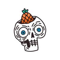 tête de mort et ananas, illustration pour t-shirt, autocollant ou marchandise vestimentaire. avec doodle, soft pop et style cartoon. vecteur