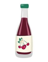 bouteille en verre de jus de cerise ou de boisson. aliments et boissons sucrés et délicieux. illustration vectorielle plate vecteur