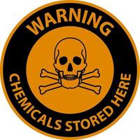 Les produits chimiques d'avertissement stockés ici signe sur fond blanc vecteur