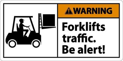 trafic de chariots élévateurs d'avertissement soyez vigilant signe sur fond blanc vecteur