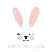 carte de voeux de bonne année, affiche, avec un joli lapin aquarelle dessiné à la main vecteur