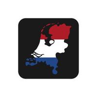 Pays-Bas carte silhouette avec drapeau sur fond noir vecteur