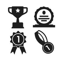 Bouclier, médaille et trophée Icône du vainqueur du concours vecteur
