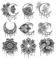 tatouage art graphique lune dessin et croquis noir et blanc vecteur
