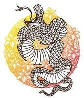 tatouage art serpent et fleur dessin et croquis couleur vintage vecteur