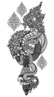 tatouage art thai dargon main dessin et croquis noir et blanc vecteur