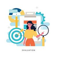 évaluation, questionnaire d'examen, projet de planification, évaluation d'entreprise, collecte de données conception d'illustration vectorielle plane. presse-papiers du questionnaire, examen du projet pour les graphiques mobiles et Web vecteur