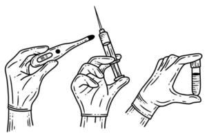 définir le geste de la main du médecin avec des gants illustration de l'art de la ligne de l'hôpital vecteur
