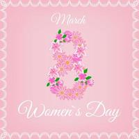 jour de la femme 8 mars cartes de vacances avec le numéro huit avec des fleurs décoratives en dentelle sur fond rose modèle pour les médias sociaux en ligne et la mode affiche publicitaire dépliant carte postale en-tête pour site web vecteur