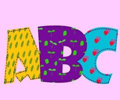 lettres abc dans le style patchwork. vecteur