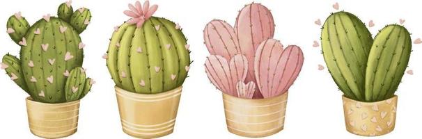 ensemble de cliparts de cactus dessinés au crayon mignon vecteur