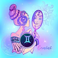 Signe du zodiaque Gémeaux belle fille. Horoscope. Astrologie. vecteur