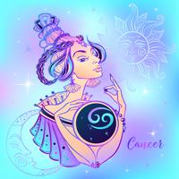 Signe du zodiaque Cancer belle fille. Horoscope. Astrologie. vecteur