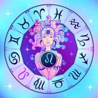 Signe du zodiaque Leo une belle fille. Horoscope. Astrologie. Vecteur. vecteur