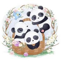 panda en illustration aquarelle vecteur